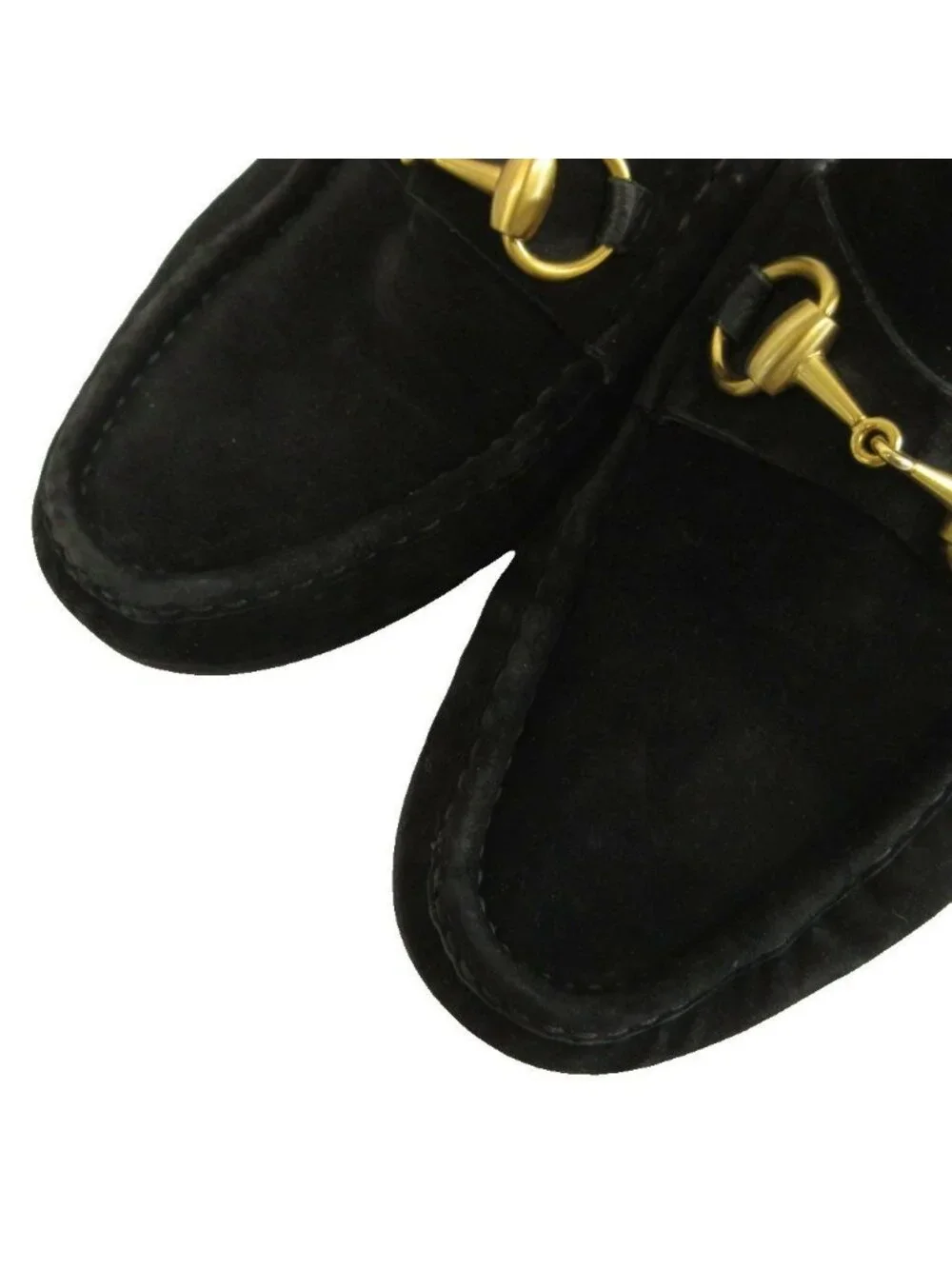 Gucci Loafers Moccasins Suede Horsebit Gold Black